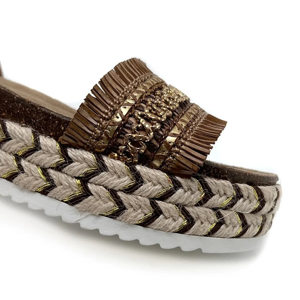Madeline Girl Espadrilles Sphinx Metallic Ankle Strap Platform Sandals Size 9
